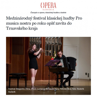 Foto: Opera Slovakia: Medzinárodný festival klasickej hudby Pro musica nostra po roku opäť zavíta do Trnav